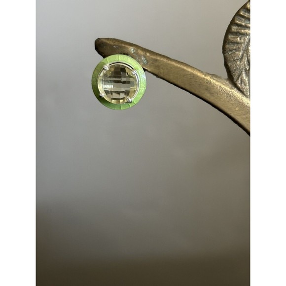 Faceted Citrine & Green Enamel Stud Earrings  From Closed Jewelry Store Gift Box - Picture 2 of 10
